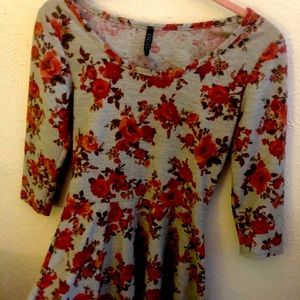 Grey and floral long sleeve medium dress